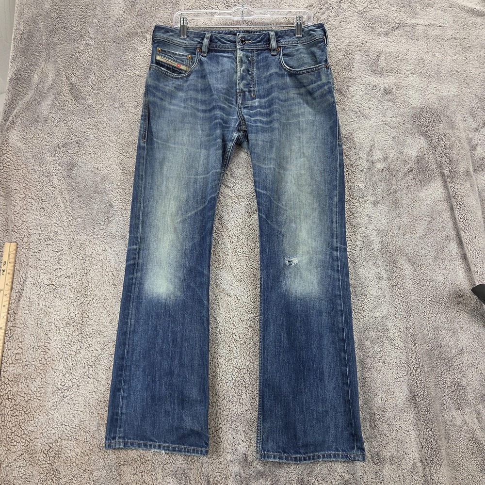 Diesel Jeans Mens 31x30 Blue Zatiny Regular Bootcut Distressed Button Fly 008XR
